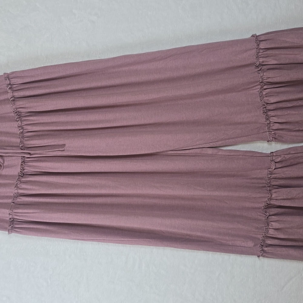 ASVIVID Tiered Ruffle Wide Leg Boho Palazzo Ruffle Trim Lounge Pants Mauve Sz.M - Picture 5 of 13